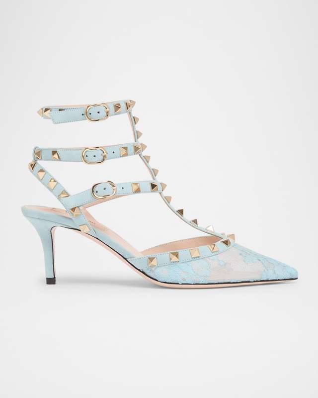 65mm Rockstud Lace Ankle-Strap Pumps
